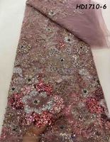 Tissu en dentelle florale brodée de perles et de sequins vert menthe 2026, nouvelle mode de luxe, 100 % polyester, écologique
