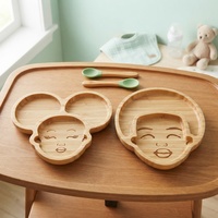 Lot de 5 pièces de vaisselle en bois pour enfants : assiette à ventouse, bol, cuillère et fourchette pour bébé, vaisselle en bambou, bavoir et ensembles de vaisselle pour l'alimentation