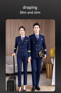 Tùy Chỉnh Chất Lượng Cao Hãng Hàng Không Hàng Không Người Đàn Ông Phụ Nữ Đôi Ngực Đồng Phục Phi Công Nhân Viên Đồng Phục Hai Mảnh Thiết Lập - Product Image 3