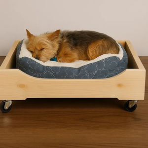 Cama para mascotas pequeña hecha a mano para interiores, características protectoras, muebles rústicos de madera para perros, caja alternativa, cama rodante para perros, ruedas de cojín - Product Image 1