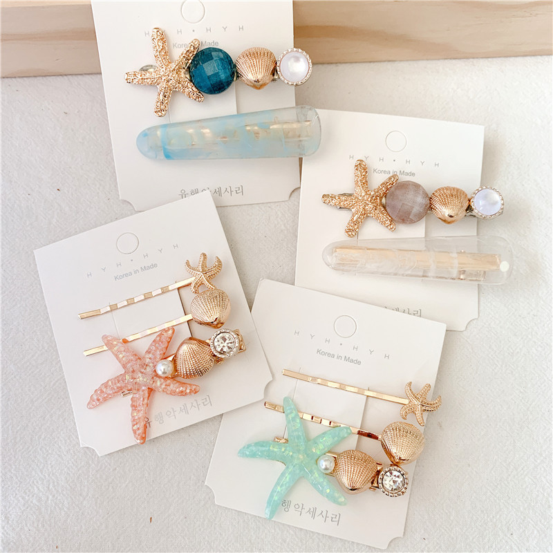 Оптовая продажа, пользовательские летние пляжные украшения для волос Yucat для девочек, модные аксессуары, заколки для волос с жемчужинами, морскими звездами и ракушками, заколки для волос для женщин