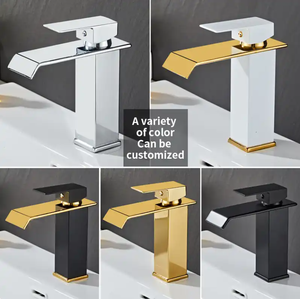 Modern Matt <strong>Black</strong> Square Waterfall Basin Faucet Colorblock Stainless Steel Body Hot Cold Water Mixer <strong>Taps</strong> for Bathroom Washing - Product Image 6