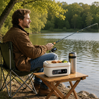 Boîte à lunch électrique blanche alimentée par batterie, pot intérieur en acier inoxydable, rechargeable sans fil, contrôle numérique, capacité de 1 L, chauffe-aliments