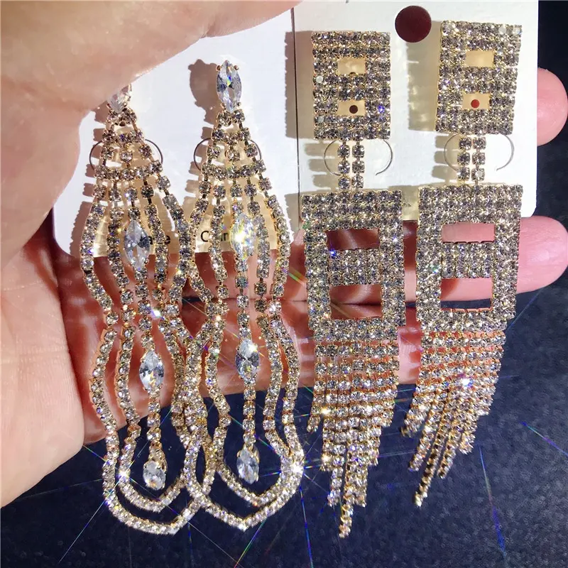 Kaimei new product ideas 2021 wholesale fashion jewelry women geometric gold bridal wedding party large statement earrings