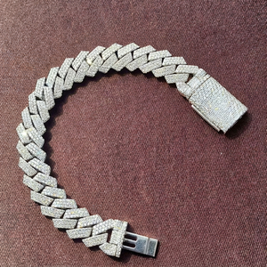 Pulsera de Eslabones Cubanos Miami de 14 mm con Moissanita de 17 Quilates, Corte Brillante, Diseño Mónaco, Plata de Ley 925, Estilo Hip Hop - Product Image 1