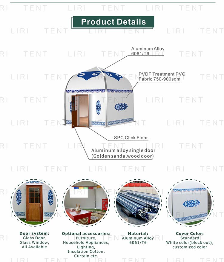 High Quality Outdoor Luxury Beautiful Mongolian Yurt Glamping Tent for Sale