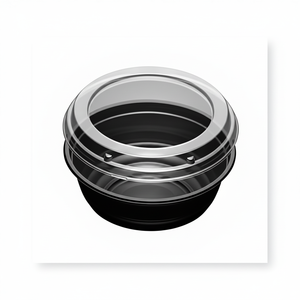 Ciotola per Insalata in PS Nero da 16oz con Coperchio Trasparente, Rotonda, Monouso, Moderna per Feste H-B500 - Product Image 1