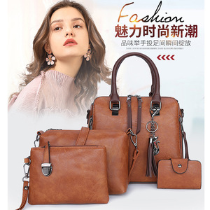 Ensemble de 4 sacs à main et sacs à bandoulière tendance avec pompons, sac fourre-tout, portefeuille et porte-cartes pour femme - Product Image 1