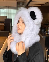 Chapeau et écharpe tout-en-un pour femmes Premium Fox Hair Automne Hiver Double face épaissi en peluche Protection des oreilles Chapeau de fourrure pour femmes
