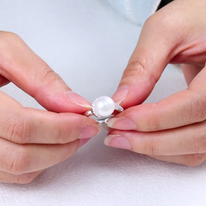 YILUN <span class=keywords><strong>Bague</strong></span> de fiançailles en argent sterling 925 avec perles et zircon cubique plaqué rhodium et grande <span class=keywords><strong>bague</strong></span> en perles bijoux pour femmes - Product Image 5