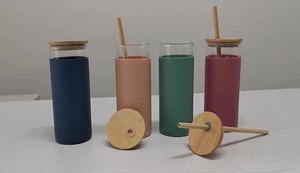 Gobelets en verre de haute qualité avec logo personnalisé imprimé, bouteilles d'eau en verre, bouteilles d'eau de sport avec paille - Product Image 2