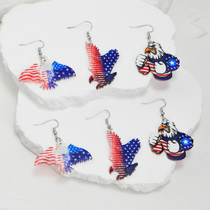 Boucles d'oreilles pendantes en acrylique pour la fête de l'Indépendance, motif drapeau américain, aigle et étoile, bijoux de mode pour soirée - Product Image 4