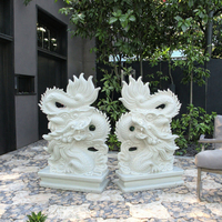 Sculpture de nuage à double dragon en marbre blanc, relief de dragon porte-bonheur, statue en pierre sculptée à la main, résistante aux intempéries, pour extérieur