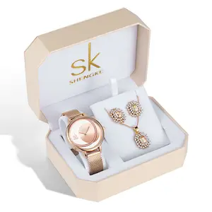 SHENGKE SK joyería de lujo relojes de pulseras y brazaletes reloj joyería pendiente collar establece caja relojes conjuntos 95001