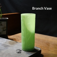 Vas Kaca Bambu Giok Oriental Bebas Timbal dengan Motif Daun Timbul 24,5cm, Penyangga Bunga Lurus untuk Pernikahan dan Rumah