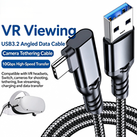 Kabel VR Link USB3.2 ke Type-C Sudut Kanan, Transfer Data 10Gbps, Kabel Pengisian Daya 60W untuk Quest3, Kabel Streaming Kamera AR