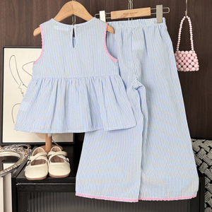 Conjunto de Verano 2026 al por Mayor para Niñas: Moda Dulce con Lazo y Bordado a Rayas - Product Image 2