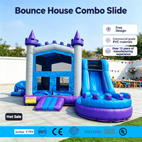 Château gonflable commercial bleu et violet avec toboggan, château de saut personnalisé avec piscine pour une utilisation en intérieur et en extérieur