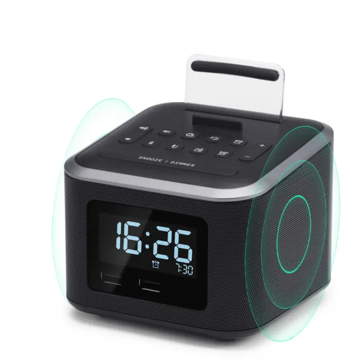 Draadloze Docking Bt Luidsprekers Draagbare Luidsprekers Fm Radio Usb Laders Digitale Wekker Draadloze Speaker Led Display Nieuwe