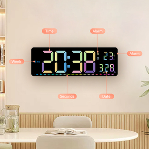 Horloge numérique intelligente à affichage LED RVB avec grand chiffres, affichage de la température, de l'heure, alarme, changement de couleur, minuteur domestique pour bureau - Product Image 3