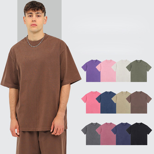 เสื้อยืดโอเวอร์ไซส์ผ้าฝ้ายหนาสำหรับผู้ชายไซส์ใหญ่ สไตล์วินเทจสตรีทแวร์ เสื้อยืดพื้นฐาน - Product Image 1