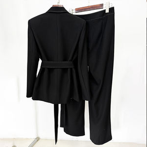 ZYHT 70160 Conjunto de Dos Piezas de Traje de <span class=keywords><strong>Blazer</strong></span> Largo Blanco y Negro de Manga Larga para Mujer, Primavera, Otoño, Invierno, con Cinturón y Adornos de Cuentas - Product Image 5