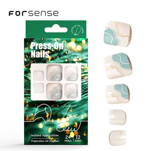 Bouts d'ongles d'orteils courts avec logo personnalisé designs de salon élégants ongles de pieds clairs de printemps ciel nuage <span class=keywords><strong>vert</strong></span> ombré couleur presse sur les ongles pour les orteils - Product Image 1