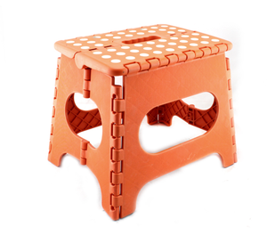 Orange <b>Plastic</b> Modern Folding <b>Stool</b> with Polka Dot Design Space-Saving Bathroom Seat for Apartment and School Use - Product Image 1
