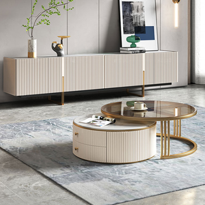 Meuble de rangement en bois blanc meuble TV avec <span class=keywords><strong>Console</strong></span> multimédia rétractée à 4 tiroirs meuble TV moderne pour salon - Product Image 3