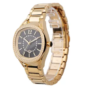 Nieuwe Bling Onregelmatige Vorm Wijzerplaat Diamant Horloge Rvs Materiaal Dames Quartz Horloge Goud Datum Display Mode Horloge