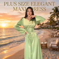 Abaya élégante grande taille à col en V et décolleté cœur, manches longues, unie, style bandage, coupe trapèze, pour Dubaï, Ramadan, tenue islamique modeste