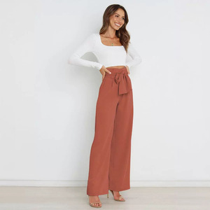 Pantalons habillés pour femmes à la mode Pantalons élégants à jambes larges Pantalons de navettage ceinturés à fermeture éclair pour l'été - Product Image 3