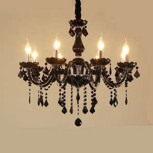 Luces colgantes negras europeas, iluminación de lujo, candelabro de velas de gota de cristal de 3 niveles para sala de estar - Product Image 4