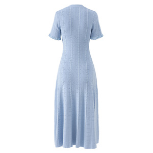 2025 estate di alta qualità da donna con bottone tinta unita a manica corta miste monopetto a trapezio <span class=keywords><strong>abito</strong></span> <span class=keywords><strong>Midi</strong></span> donna - Product Image 2