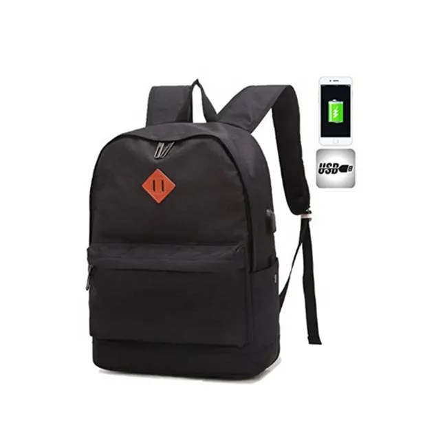 ISO BSCI factory custom nylon black travel bag bulit-in USB charging port teenagers school bags for boys