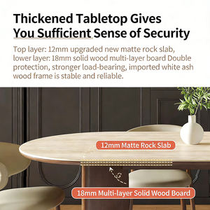 Ensemble de table à manger ovale moderne minimaliste en bois massif et pierre frittée avec chaises pour la maison, salon, style moderne du milieu du siècle - Product Image 6