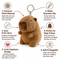 Porte-clés Capybara Assis Tendance Kawaii Zaves – Écologique, Durable, Idéal pour Sac d'École, Cadeau d'Anniversaire, Meilleure Vente, Doux et Rembourré