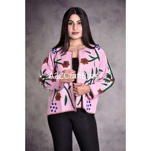 Handmade Embroidery Breathable Eco-Friendly Quick Dry Women's Winter Bomber Jacket Floral Pattern Suzani Cotton Knitted Ruffles - Product Image 6