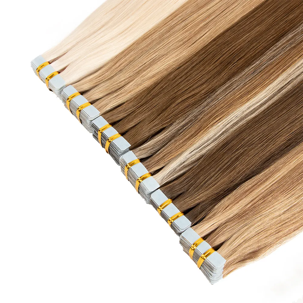 Wholesale 12A Raw Tape In Hair Extensions Remy Double Drawn 100% Russian Human Virgin Tape In Hair