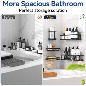 Estante de Almacenamiento para Esquina de Baño, Juego de 5 Piezas, Montado en la Pared, Negro, Organizador de Ducha Resistente, Estantes para Baño - Product Image 2