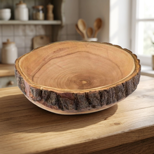 Bol de service décoratif en bois d'acacia rustique poli, style ferme vintage, écologique, capacité 10L, pour fêtes et décoration intérieure BS - Product Image 1