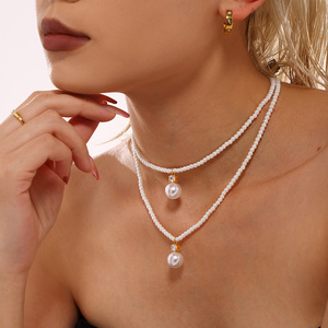 สร้อยคอชุบทอง18K ทำจากไทเทเนียมจี้เพทายไข่มุกเปลือกหอยขนาดใหญ่เครื่องประดับกันน้ำสำหรับผู้หญิง - Product Image 4