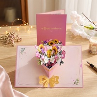 Bouquet de fleurs 3D créatif pour la Saint-Valentin et la Journée des enseignants, mini carte de vœux avec papier cartonné et technique d'impression