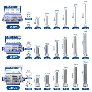 Kit de tornillos de cabeza hexagonal de acero inoxidable M6, 180 piezas, 108 piezas, 72 piezas, tornillos Allen, tuercas, estándar DIN, lisos - Product Image 1
