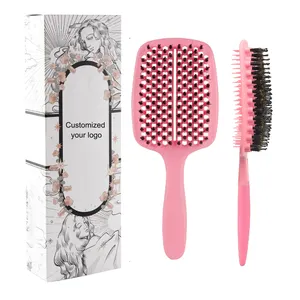 2024 New Design Curved Detangling Hair Brush With Boar Bristles For Women All Hair Type Wet or Dry Use Double-side Hair Comb