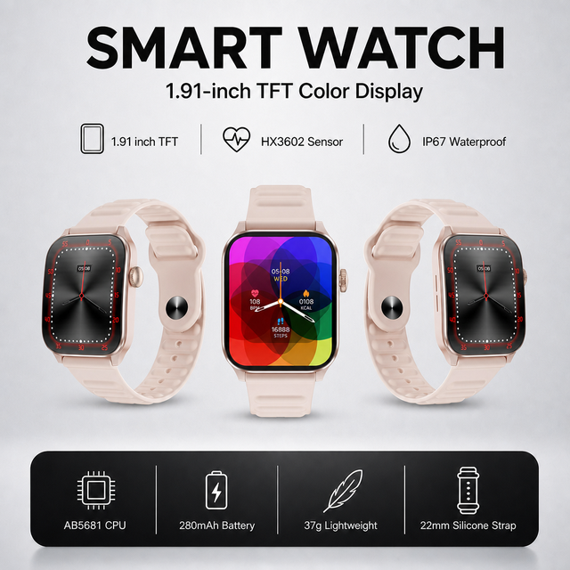 TFT 240 296 Rotary Button 22mm Silicone Strap 280mAh Battery IP67 Waterproof Sport Health Smart Watch
