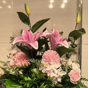 Centre de table de mariage et décoration de maison en fleurs artificielles en soie, mélange de tournesols, lys, roses et hortensias roses, très demandé - Product Image 2