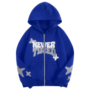 Sudadera con capucha azul Y2K con cremallera y estampado de letras, corte regular, estilo urbano para hombre - Product Image 1