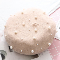 Tipos de boinas decorativas al por mayor Sombrero de boina de perlas para mujer