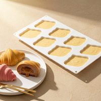 Nouveau moule en silicone à 6 cavités en forme de croissant pour mousse française, qualité alimentaire, pour chocolat et pâtisserie, compatible four, emballage individuel OPP